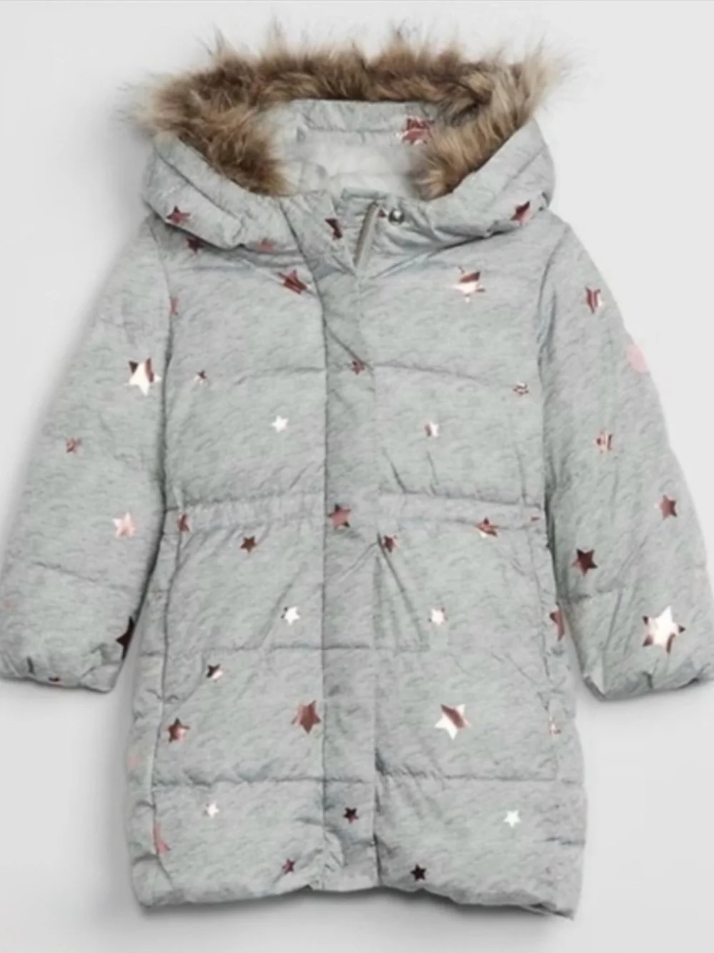Baby GAP 🩶GRAY WITH ROSE-GOLD STAR ACCENTS🩶 3 YRS TODDLER PUFFER COAT 🌟EUC🌟